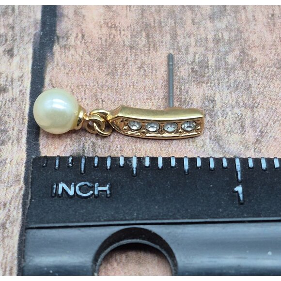 Lot of 2 Dainty Earrings MONET Cream Stud Flowers & Oman Drop Pearl & Rhinestone - Picture 10 of 10